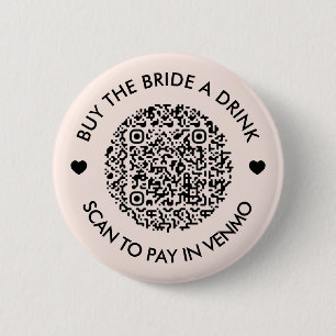 Koop de Bruid een Drankje Blush Roze QR Code Ronde Button 5,7 Cm