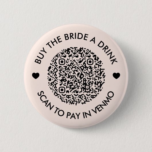 Koop de Bruid een Drankje Blush Roze QR Code Ronde Button 5,7 Cm (Voorkant)