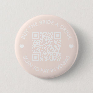 Koop de Bruid een Drankje Blush Roze QR Code Ronde Button 5,7 Cm