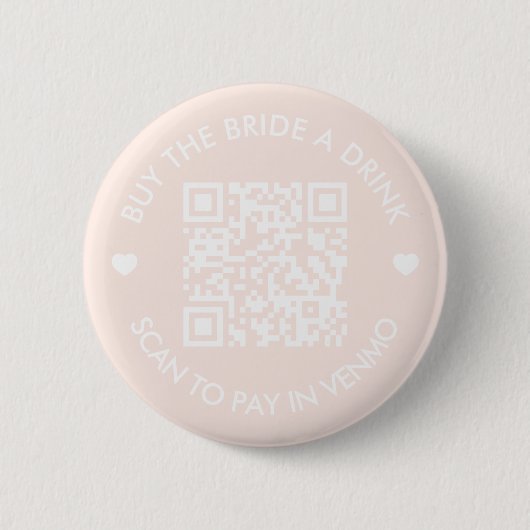 Koop de Bruid een Drankje Blush Roze QR Code Ronde Button 5,7 Cm (Voorkant)