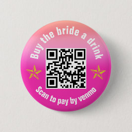 Koop de Bruid Een Drankje Disco Cowgirl QR Code Ronde Button 5,7 Cm