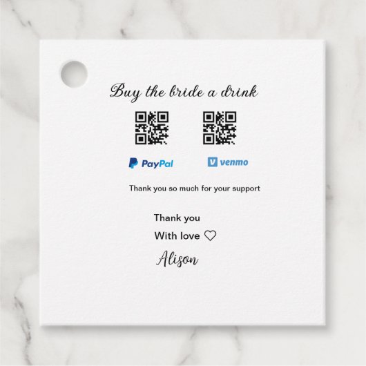 Koop de bruid een drankje donatie QR Venmo PayPal Bedankjes Labels (Voorkant)
