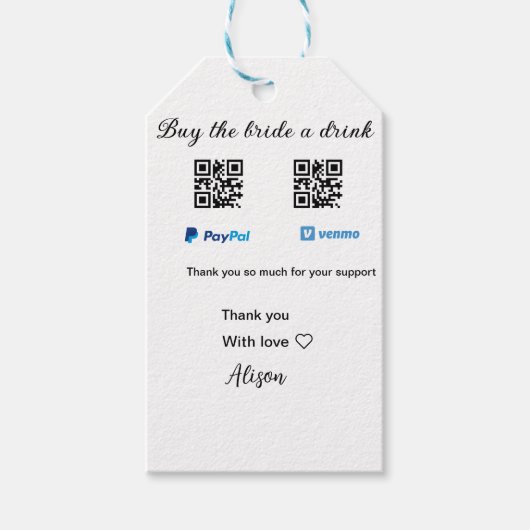 Koop de bruid een drankje donatie QR Venmo PayPal Cadeaulabel (Voorkant)