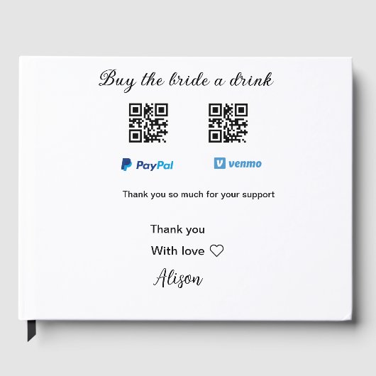 Koop de bruid een drankje donatie QR Venmo PayPal  Gastenboek (Voorkant)