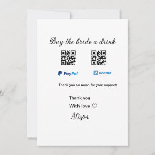 Koop de bruid een drankje donatie QR Venmo PayPal Kaart