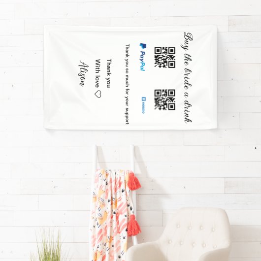 Koop de bruid een drankje donatie QR Venmo PayPal  Spandoek (Insitu)
