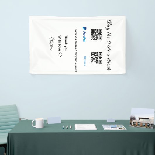 Koop de bruid een drankje donatie QR Venmo PayPal  Spandoek (Beurs)