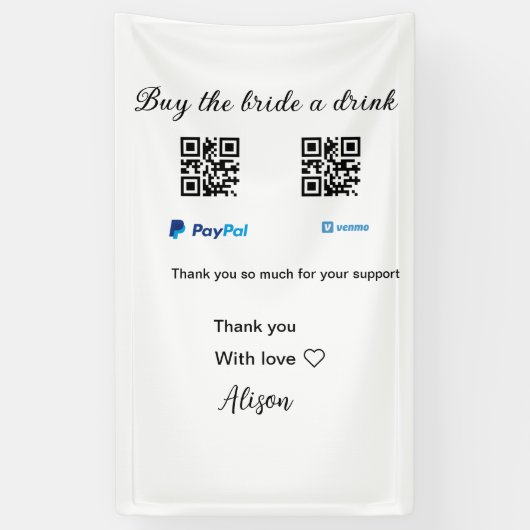 Koop de bruid een drankje donatie QR Venmo PayPal  Spandoek (Verticaal)