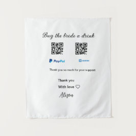 Koop de bruid een drankje donatie QR Venmo PayPal  Wandkleed