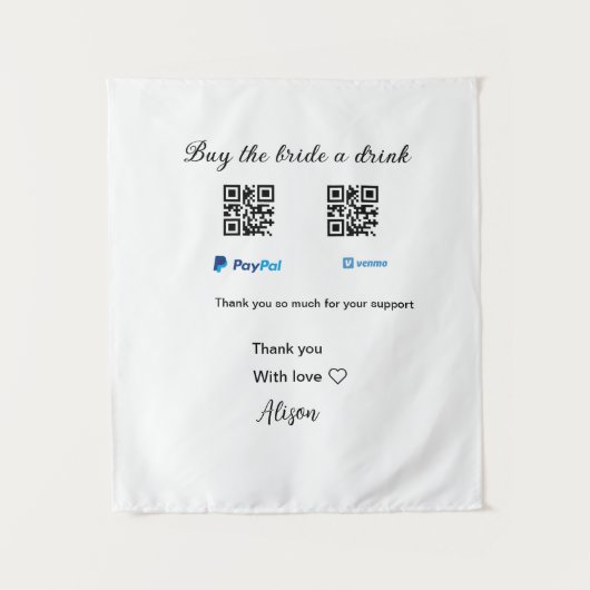 Koop de bruid een drankje donatie QR Venmo PayPal Wandkleed (Voorkant)