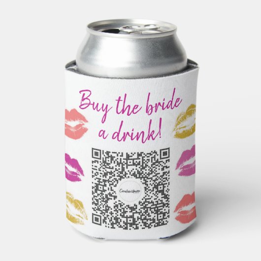 Koop de Bruid Een Drankje QR-code Jonggezellenfees Blikjeskoeler (Blikje Voorkant)