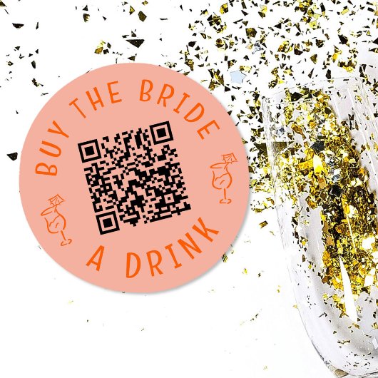 Koop de bruid een drankje QR-code Roze vrijgezelle Ronde Sticker