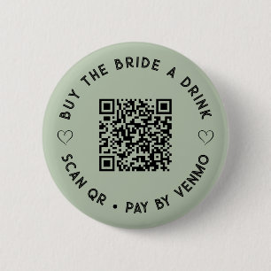 Koop de BRUID een drankje QR-code Sagegroene knop Ronde Button 5,7 Cm
