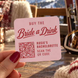 Koop de Bruid Een Drankje QR Roze Rood Bachelorett Vierkante Sticker