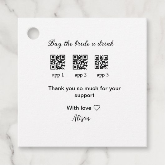 koop de bruid een drankje scan QR-code dank je wel Bedankjes Labels (Voorkant)