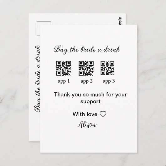 koop de bruid een drankje scan QR-code dank je wel Briefkaart (Voorkant / Achterkant)