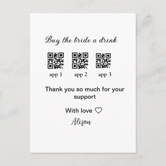 koop de bruid een drankje scan QR-code dank je wel Briefkaart (Voorkant)