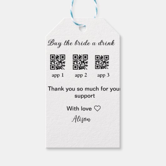 koop de bruid een drankje scan QR-code dank je wel Cadeaulabel (Voorkant)