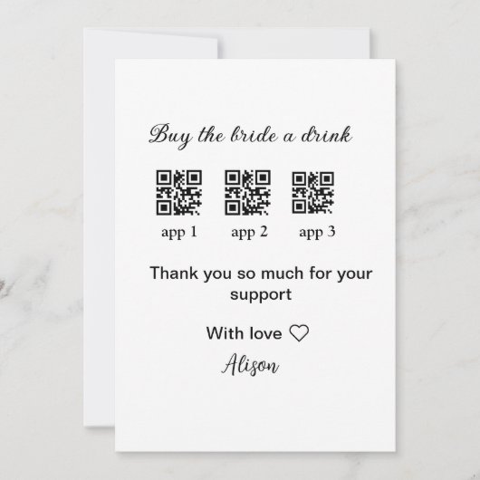 koop de bruid een drankje scan QR-code dank je wel Kaart (Voorkant)