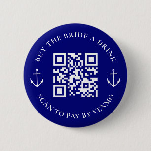 Koop de Bruid een Drankje Vrijgezellenfeest QR Cod Ronde Button 5,7 Cm