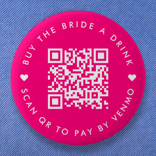 Koop de Bruid een Drink   Bachelorette QR Code Roz Ronde Button 5,7 Cm