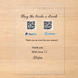 Koop de bruid een drink donatie QR Venmo PayPal Acryl Uitnodigingen