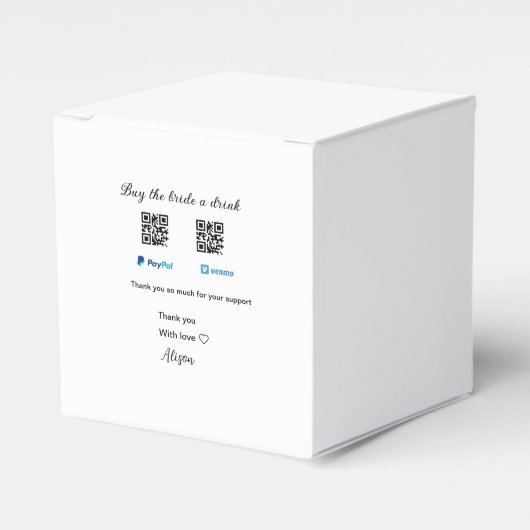 Koop de bruid een drink donatie QR Venmo PayPal Bedankdoosjes (Voorkant Zijde)