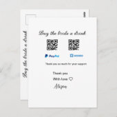 Koop de bruid een drink donatie QR Venmo PayPal Briefkaart (Voorkant / Achterkant)