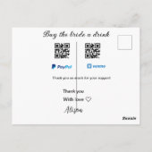 Koop de bruid een drink donatie QR Venmo PayPal Briefkaart (Achterkant)