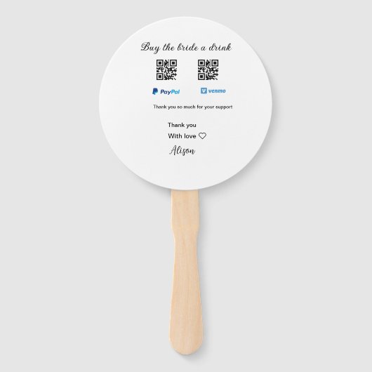 Koop de bruid een drink donatie QR Venmo PayPal Handwaaier (Achterkant)