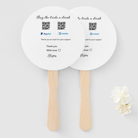 Koop de bruid een drink donatie QR Venmo PayPal Handwaaier (Voorkant en achterkant)
