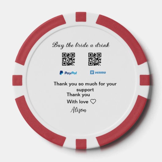 Koop de bruid een drink donatie QR Venmo PayPal Poker Chips (Voorkant)
