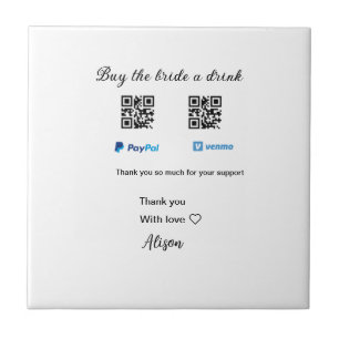 Koop de bruid een drink donatie QR Venmo PayPal Tegeltje