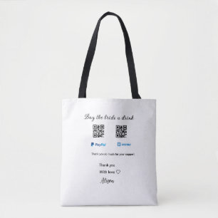 Koop de bruid een drink donatie QR Venmo PayPal Tote Bag