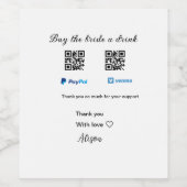 Koop de bruid een drink donatie QR Venmo PayPal Wijn Etiket (Enkel label)