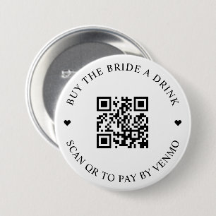 Koop De Bruid Een Drink QR Code Knop Ronde Button 7,6 Cm