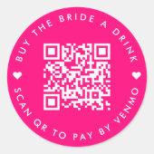 Koop de Drink Bride A | Bachelorette QR-code Roze Ronde Sticker (Voorkant)