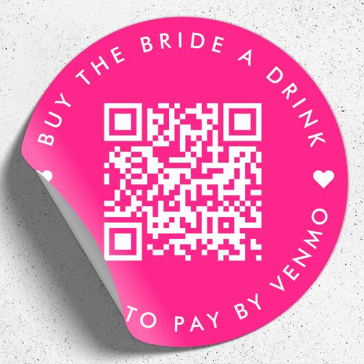 Koop de Drink Bride A | Bachelorette QR-code Roze Ronde Sticker