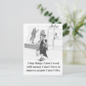 Koop dingen, dame die winkelt in de stad briefkaart (Staand voorkant)