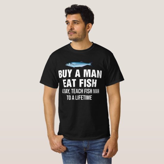 Koop een Man Eet vis de dag, leer vis Man T-shirt (Voorkant volledig)