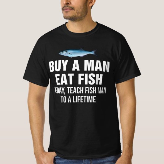 Koop een Man Eet vis de dag, leer vis Man T-shirt (Voorkant)