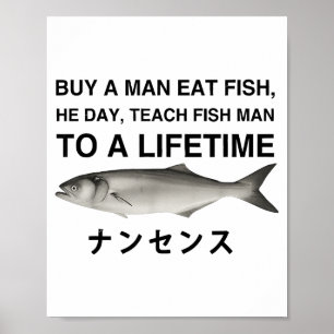 Koop een man eet vis hij dag leer vis man tot een poster