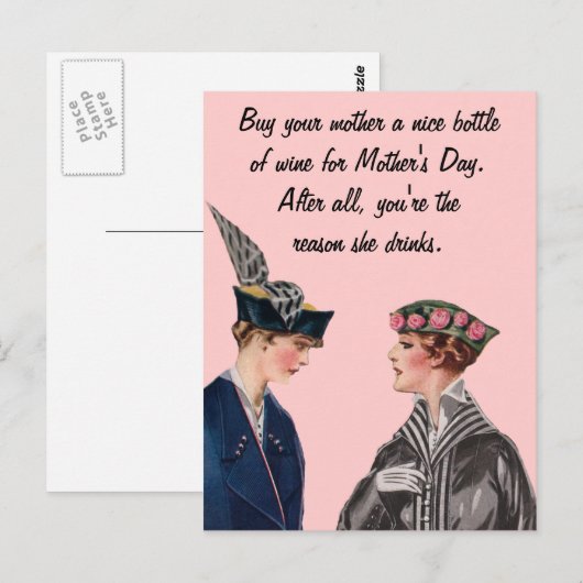 Koop je moeder een fles wijn briefkaart (Voorkant / Achterkant)