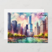 koop kleurrijke Travel chicago briefkaarten (Voorkant / Achterkant)