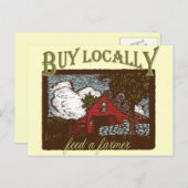 Koop lokaal, voer een landbouwer briefkaart (Voorkant / Achterkant)