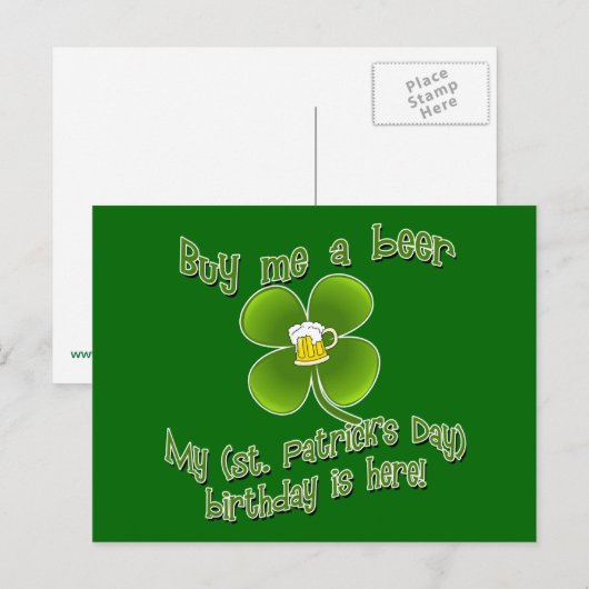 Koop me een biertje Mijn verjaardag is hier St Pat Briefkaart (Voorkant / Achterkant)