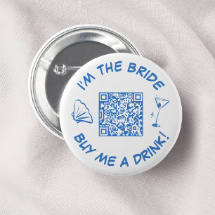 Koop Mij Eén Drank Bruid Bachelorette Feest QR Cod Ronde Button 5,7 Cm