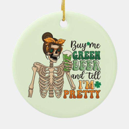 Koop mij Groen Bier - Skeleton | St. Patrick's Day Keramisch Ornament (Achterkant)