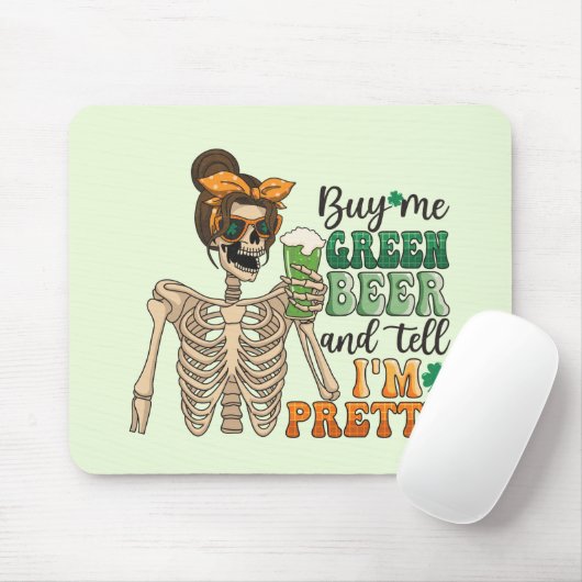 Koop mij Groen Bier - Skeleton | St. Patrick's Day Muismat (Met muis)