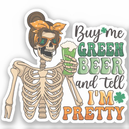 Koop mij Groen Bier - Skeleton | St. Patrick's Day Sticker (Voorkant)